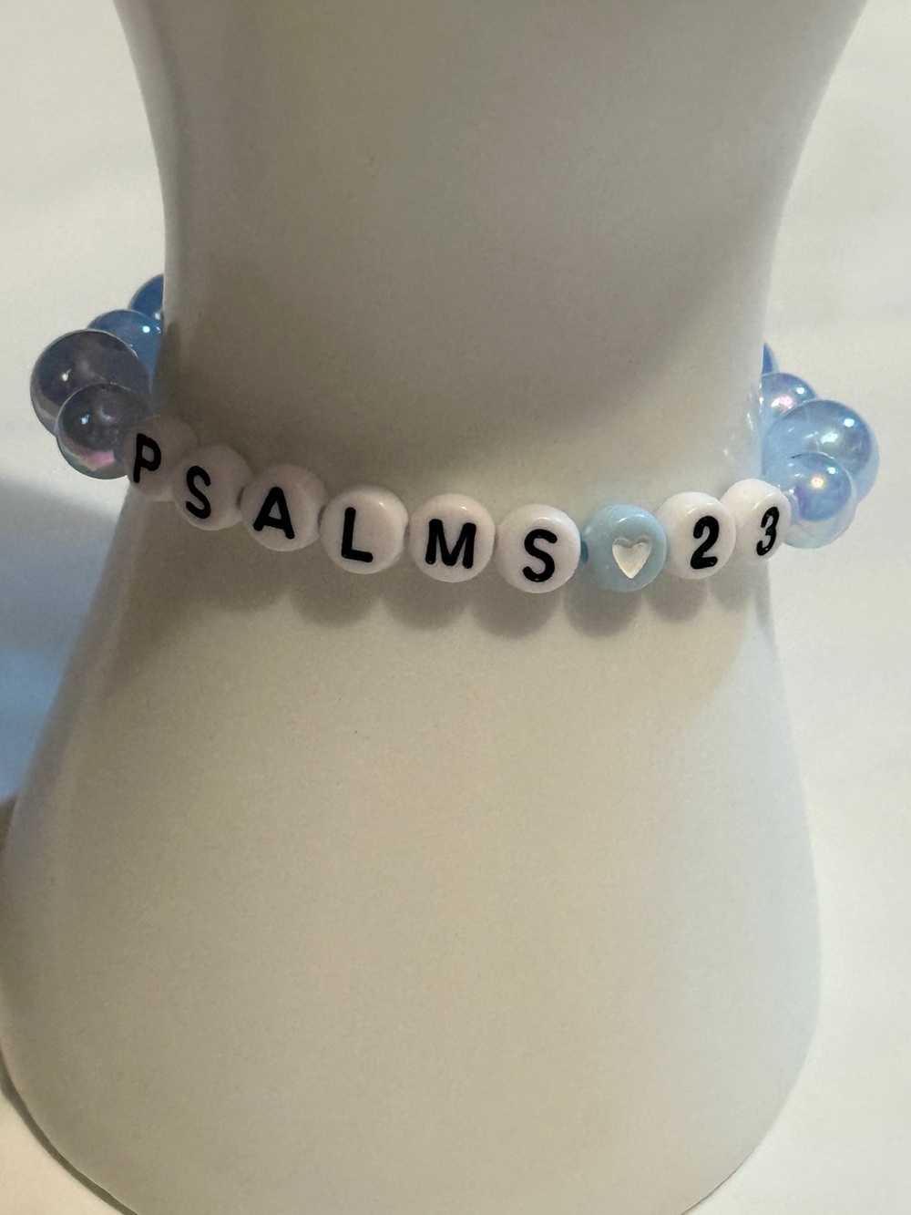 Handmade Psalms 23 Light Blue Pearl Beaded Scripture Bracelet BTJ